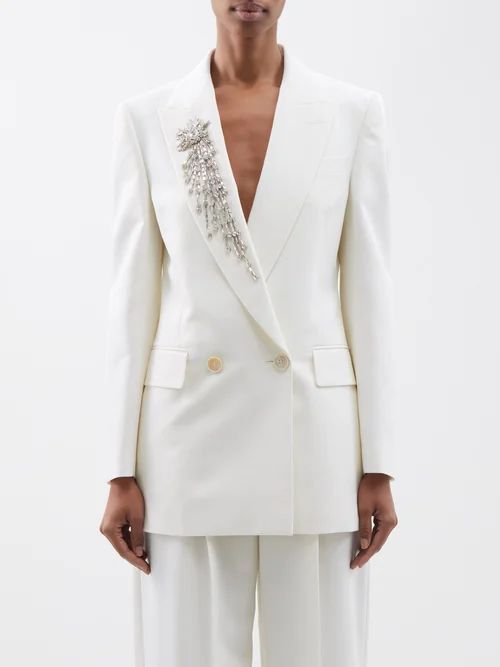 Crystal-embellished Crepe Suit Jacket - Womens - Ivory Silver