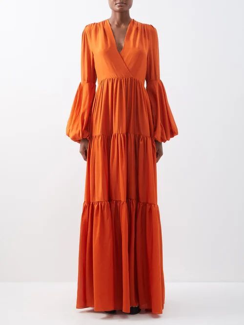 Galla Tiered Silk Maxi Dress - Womens - Red