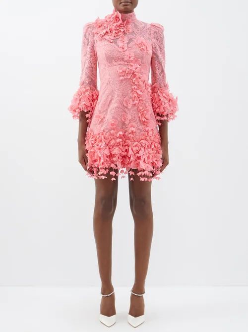 High Tide Paisley-lace Cotton-blend Mini Dress - Womens - Bright Pink