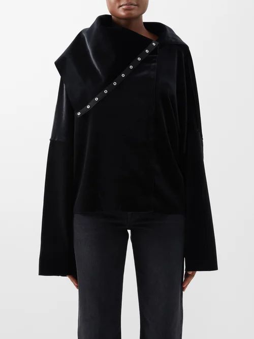 Oversized Snap-fastening Velvet Jacket - Womens - Black