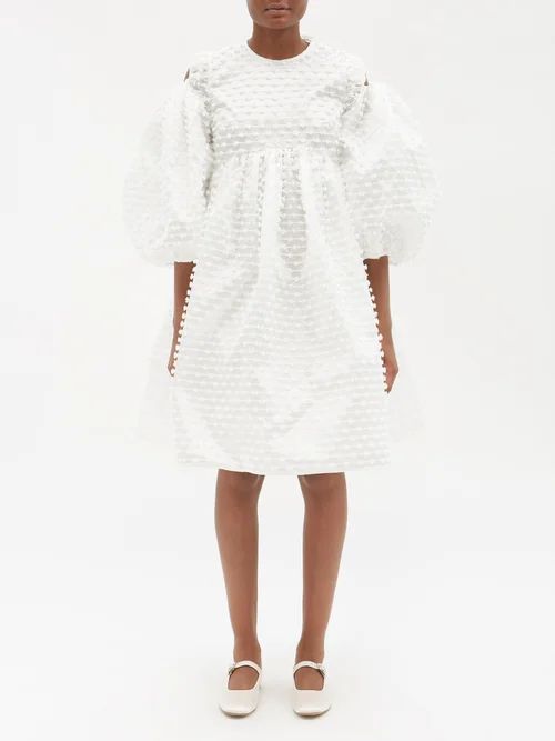 Janessa Puff-sleeve Fil-coupé Dress - Womens - White