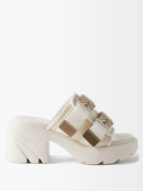 Flash Buckled Leather Mules - Womens - Beige