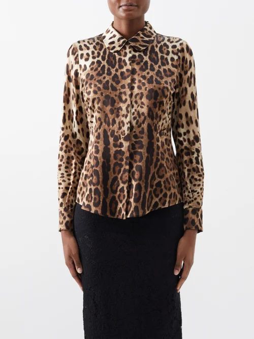 Leopard-print Silk-satin Shirt - Womens - Leopard