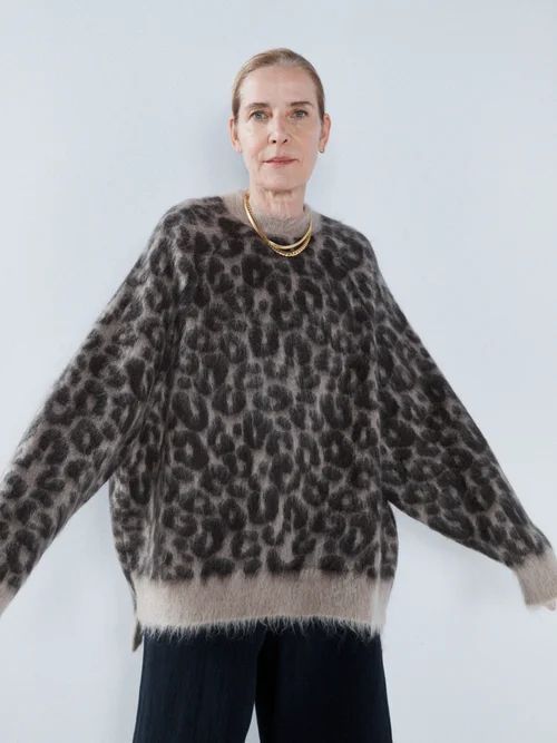 Leopard Intarsia Oversized Mohair-blend Sweater - Womens - Brown Multi