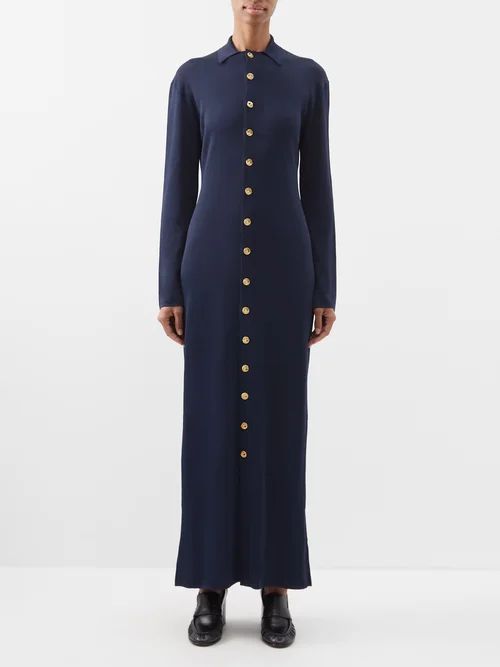 Carmelo Buttoned Jersey Maxi Dress - Womens - Navy