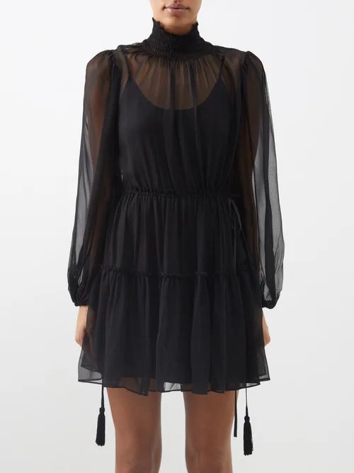 Chiara Sheer Silk Mini Dress - Womens - Black