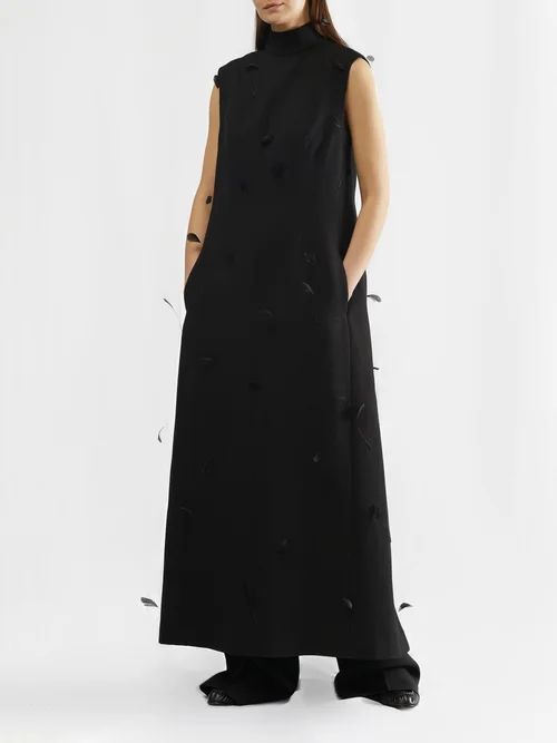 Almi Feather-embellished Wool-blend Dress - Womens - Black