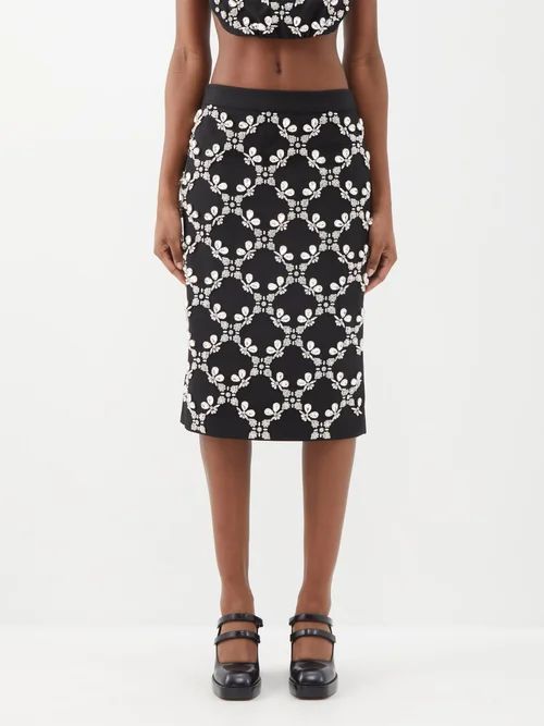 Crystal-embellished Wool-blend Midi Skirt - Womens - Black