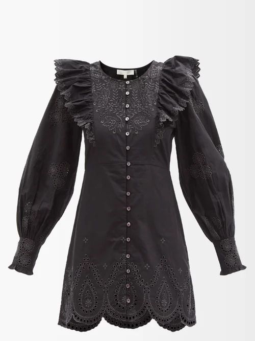 Tullia Embroidered-cotton Mini Dress - Womens - Black