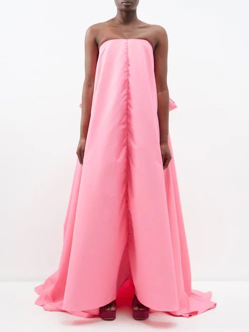 Back-bow Strapless Recycled-faille Gown - Womens - Pink