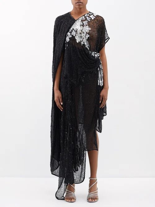 Sequinned Silk Maxi Dress - Womens - Black