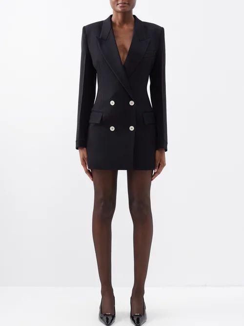 Double-breasted Wool-gabardine Blazer Mini Dress - Womens - Black