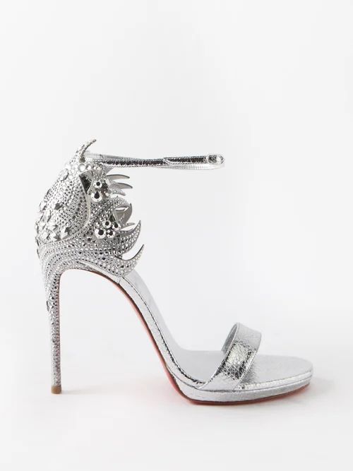 Loubi Vega 120 Crystal-embellished Leather Sandals - Womens - Silver