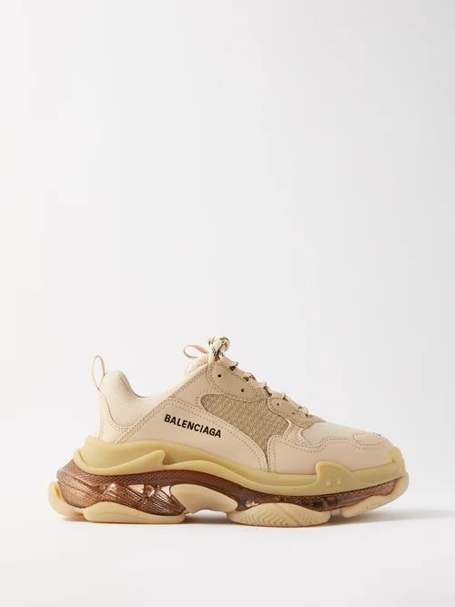 Triple S Faux-leather And Mesh Trainers - Womens - Nude