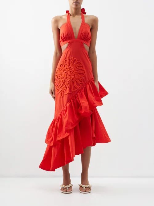 Creencias Colectivas Halterneck Cotton Dress - Womens - Red