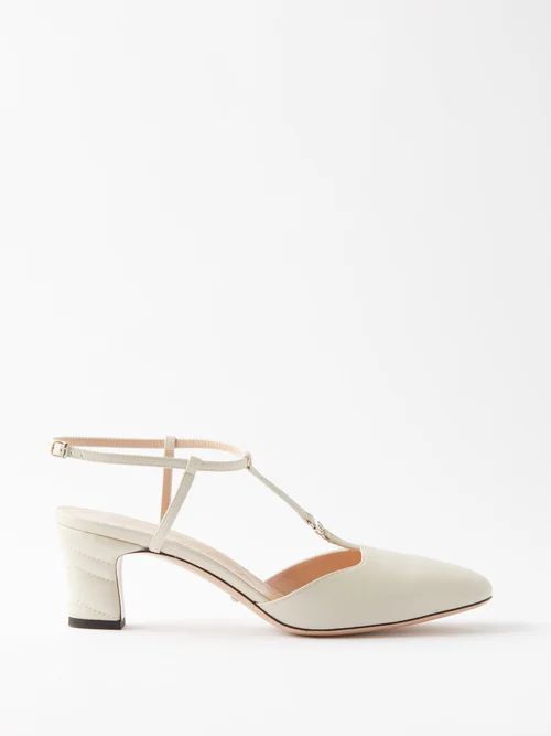 GG-marmont T-bar Leather Pumps - Womens - White