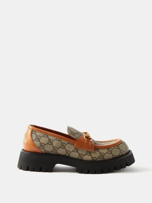 Horsebit Gg-canvas Chunky Loafers - Womens - Brown Multi