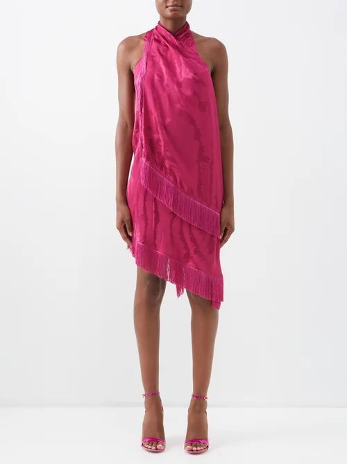 Samba Fringed Jacquard-satin Mini Dress - Womens - Pink