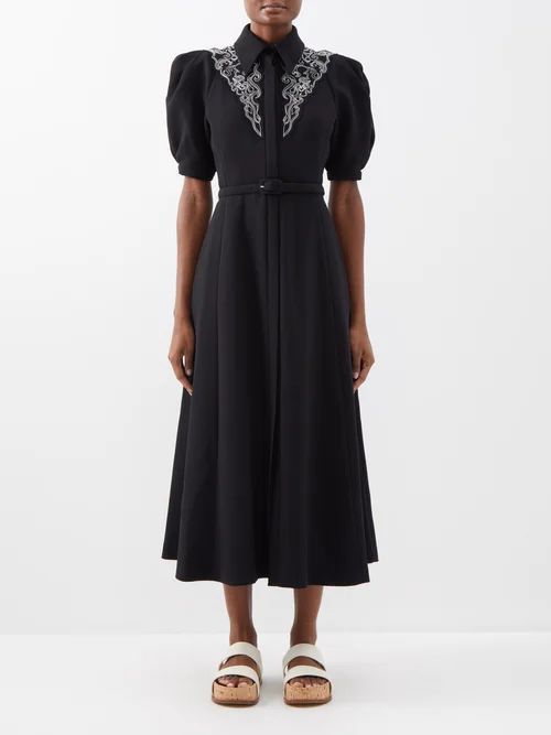 Billy Embroidered Wool Midi Dress - Womens - Black
