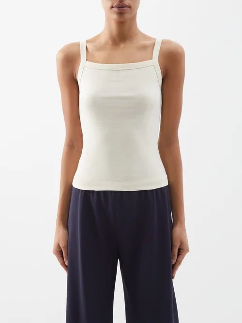 May Square-neck Organic-cotton Tank Top - Womens - White