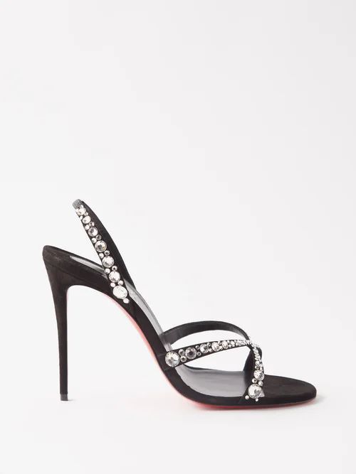 Emilie 100 Crystal-embellished Suede Sandals - Womens - Black Silver