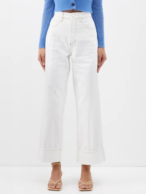 High-rise Turn-up Wide-leg Jeans - Womens - White