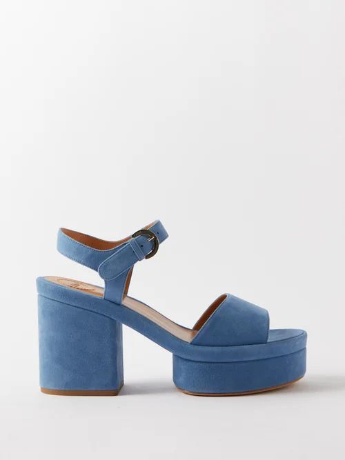 Odina 65 Suede Platform Sandals - Womens - Blue