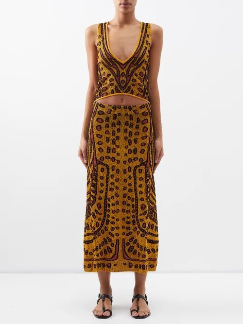 Hannah Cutout Jacquard-knit Midi Dress - Womens - Yellow Multi