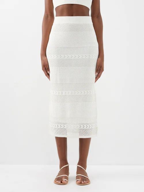 High-rise Crochet-knit Pencil Skirt - Womens - Ivory