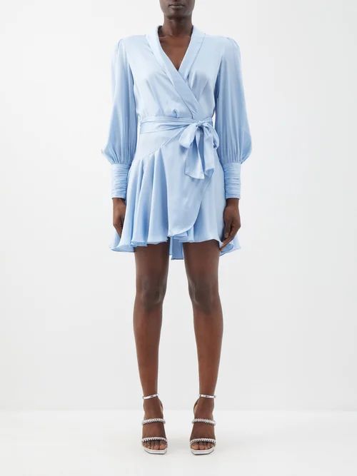 Wrap-front Belted Silk Mini Dress - Womens - Light Blue