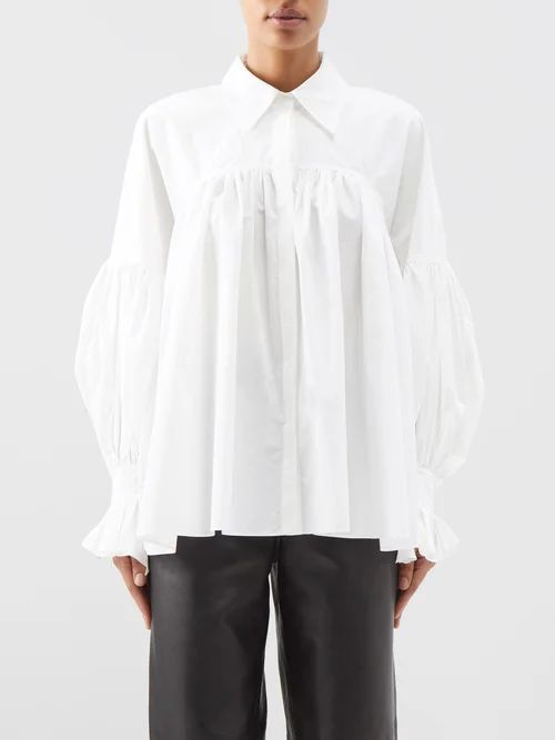 Collie Balloon-sleeve Washed Cotton-poplin Shirt - Womens - White