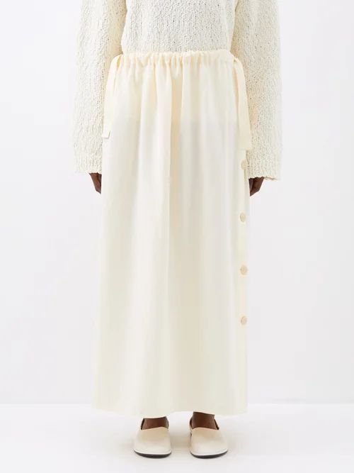 Side-buttoned Canvas Maxi Skirt - Womens - Vanilla