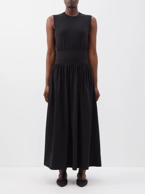 Dropped-waist Jersey Midi Dress - Womens - Black