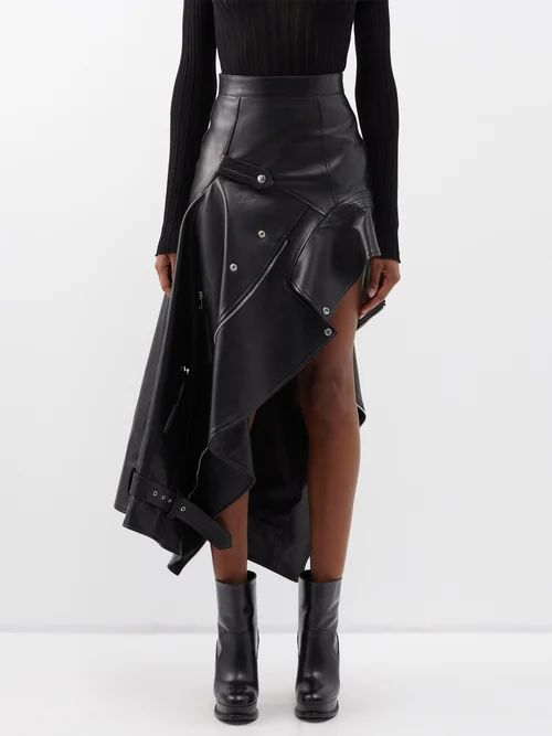 Deconstructed Leather Skirt - Womens - Black