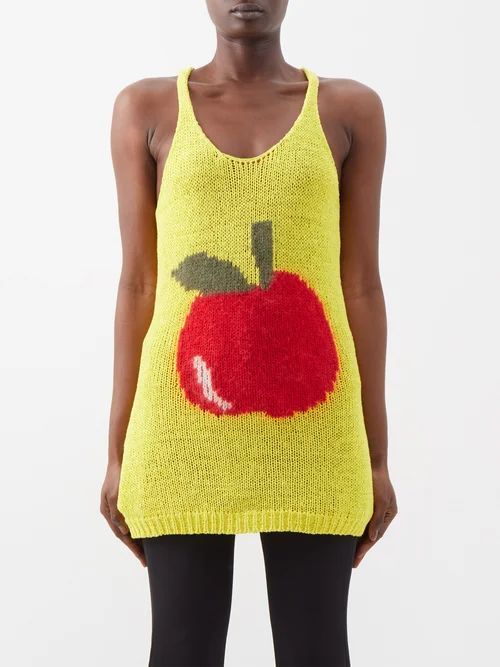 Apple-intarsia Cotton-blend Tank Top - Womens - Yellow Red