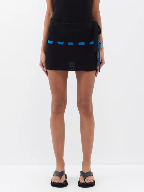 Nimbus Running-stitch Cashmere-blend Mini Skirt - Womens - Black Blue