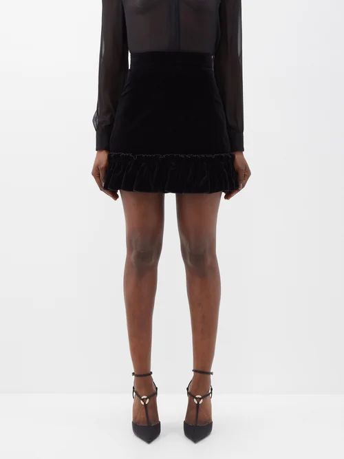 The Nearly Nuthin' Ruffled Velvet Mini Skirt - Womens - Black