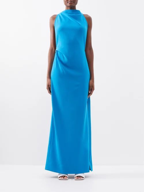 Backless Cowl-neck Crepe Gown - Womens - Turquoise