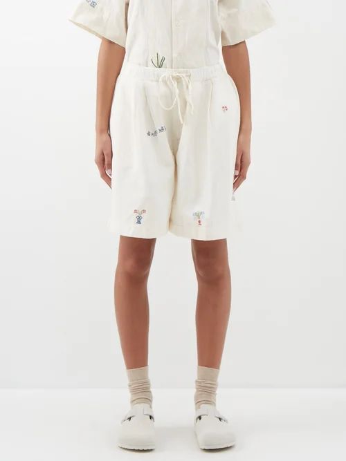 Bridge Pleated Cotton-blend Shorts - Womens - Off White