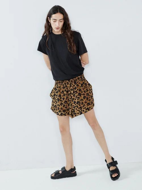 Pop Leopard-print Elasticated-waist Silk Shorts - Womens - Leopard