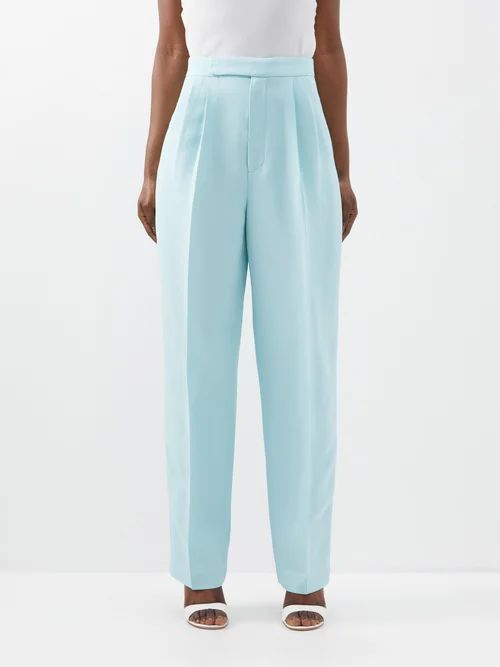 High-rise Pleated Wool-blend Suit Trousers - Womens - Blue
