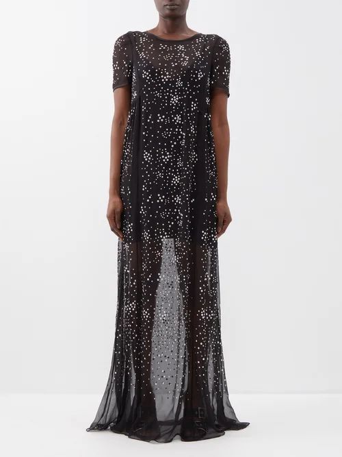 Crystal-embellished Silk Gown - Womens - Black Silver