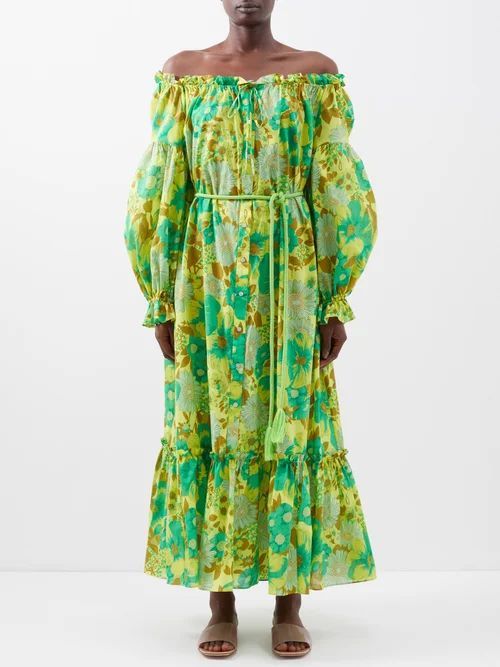 Wrenley Floral-print Organic Cotton-voile Dress - Womens - Green Multi