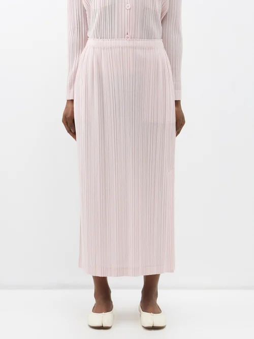 Technical-pleated Jersey Midi Skirt - Womens - Light Pink