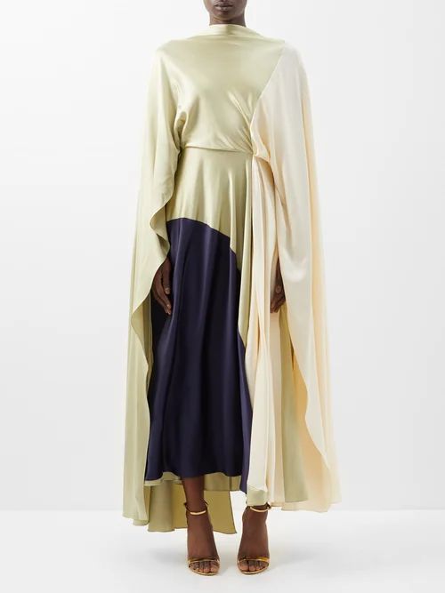 Andromeda Colour-block Silk-satin Gown - Womens - Cream Multi
