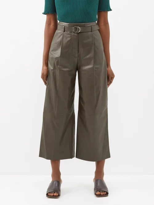 Albany Belted Cropped Wide-leg Trousers - Womens - Dark Green
