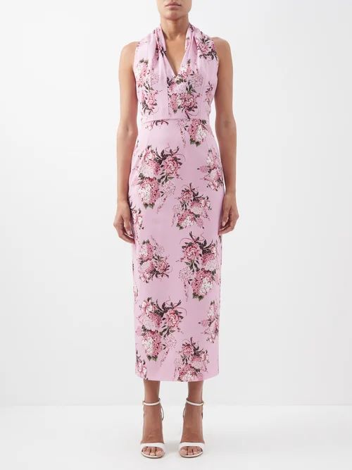 Hailey Halterneck Floral-print Crepe Dress - Womens - Pink Print