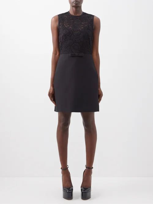 Crepe Couture Guipure-lace Wool-blend Dress - Womens - Black