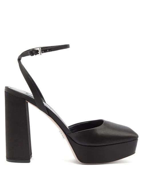Square-toe Satin Platform Sandals - Womens - Black
