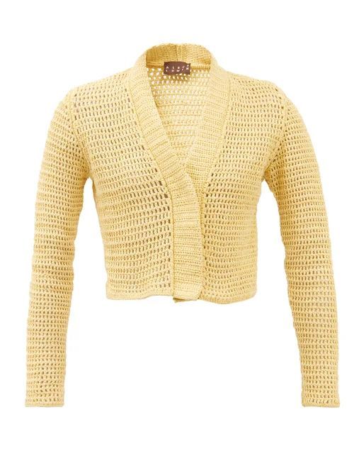 Crochet-knit Cotton Cardigan - Womens - Yellow